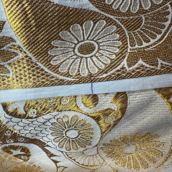 Vintage Y2K Cream Gold Geometric Paisley Print Maxi Skirt Drawstring Bohemian - Picture 6 of 8